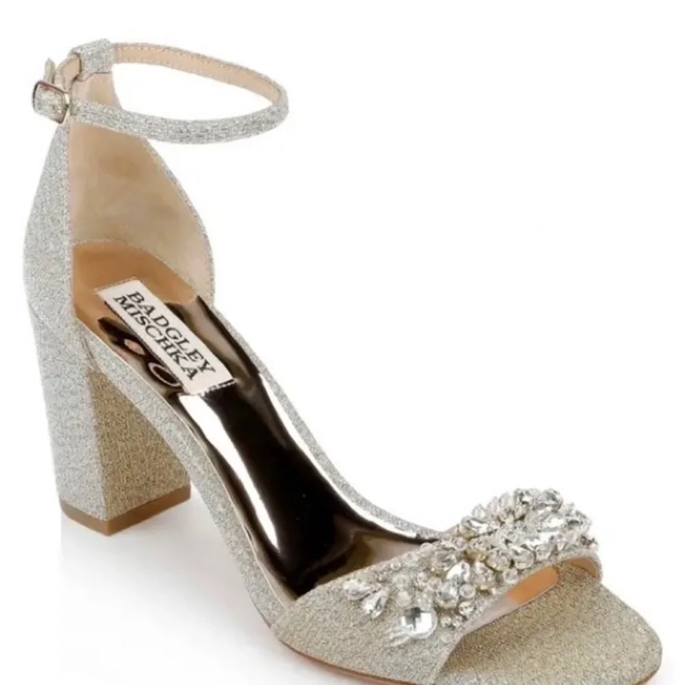 New Badgley Mischka Tempest Embellished Sandal - Platino - Picture 1 of 5